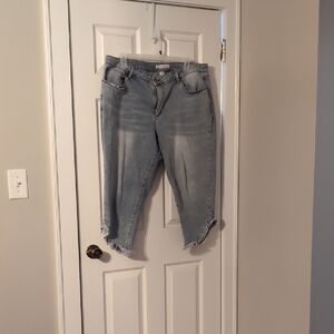 Cato Light Blue Cropped Distressed Ankle Jeans